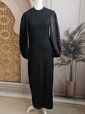 SHEIN Black Long Puff-Sleeve Midi Dress